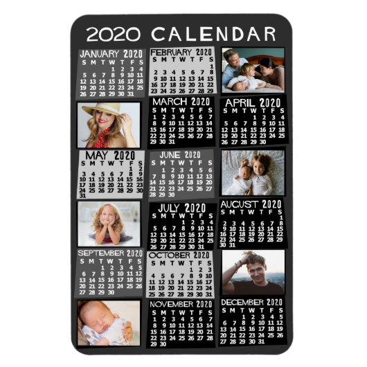 2020 jaar Maandelijkse kalender Mod Black Photo Co Magneet (Verticaal)