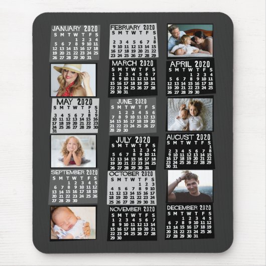 2020 jaar Maandelijkse kalender Mod Black Photo Co Muismat (Voorkant)