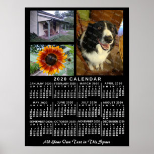 2020 jaar Maandelijkse kalender zwart, aangepast 3 Poster