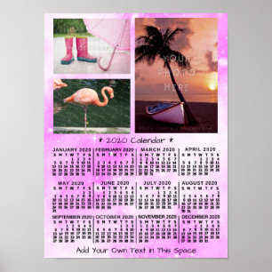 2020 Jaar Maandkalender Roze Waterverf 3 Foto Poster