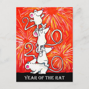 2020 Jaar van de rat ansichtkaart van N. Janes Briefkaart