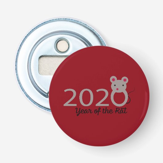 2020 Jaar van de Rat Button Flesopener (Voorkant)
