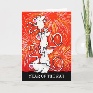 2020 Jaar van de rat wenskaart van N. Janes Kaart