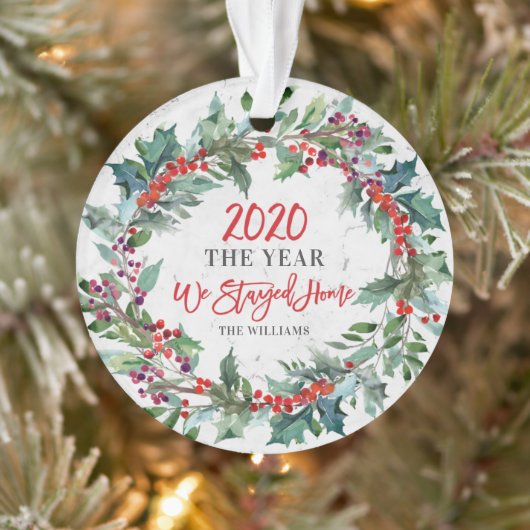2020 Jaar We bleven thuis Holly Wreath Kerstmis Ornament (Boom)