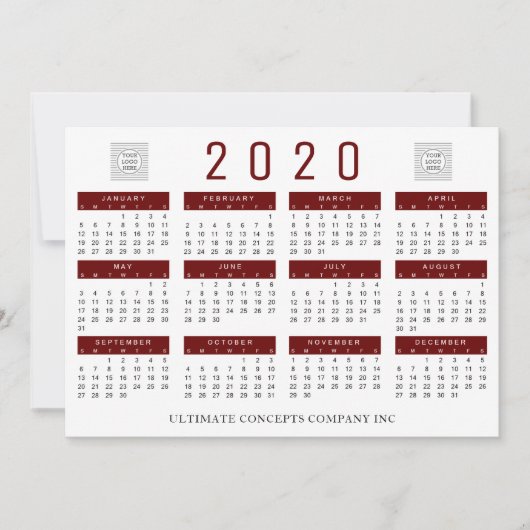 2020 Kalender Bedrijf Logo en Naam Feestdagenkaart (Voorkant)