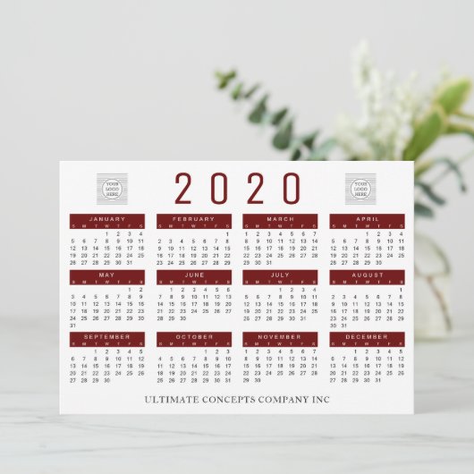2020 Kalender Bedrijf Logo en Naam Feestdagenkaart (Staand voorkant)