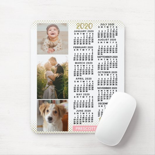 2020 Kalender Blush Pink Gold Family Foto Collage Muismat (Met muis)