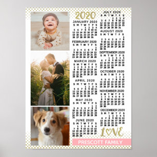 2020 Kalender Blush Pink Gold Family Foto Collage Poster