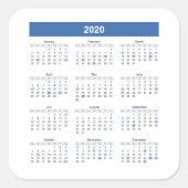 2020 Kalender Maandjaar Vierkante Sticker (Voorkant)