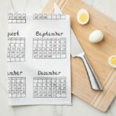 2020 kalenderbouten zwart, witte keuken theedoek (Quarter Fold)