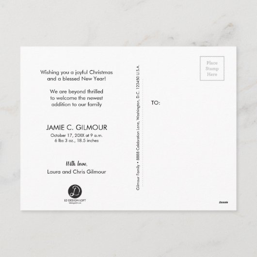 2020 Kerstmis geboorteaankondiging Dank u Feestdagenkaart (Achterkant)