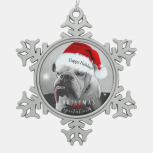 2020 kerstverwachtingen, Huey in Santa hat. Tin Sneeuwvlok Ornament