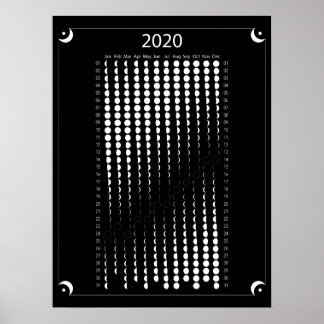 2020 Maan Kalender - Zwart Poster