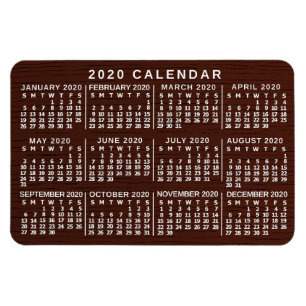 2020 Maandelijkse kalender Bruin Hout Eenvoudig Magneet