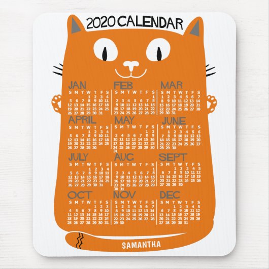 2020 Maandelijkse kalender Oranje kat uit de midde Muismat (Voorkant)
