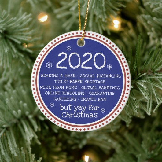 2020, maar ja voor kerstrood blauw keramisch ornament (Boom)