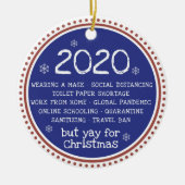 2020, maar ja voor kerstrood blauw keramisch ornament (Voorkant)