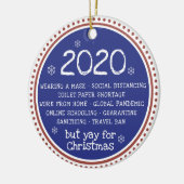 2020, maar ja voor kerstrood blauw keramisch ornament (Links)