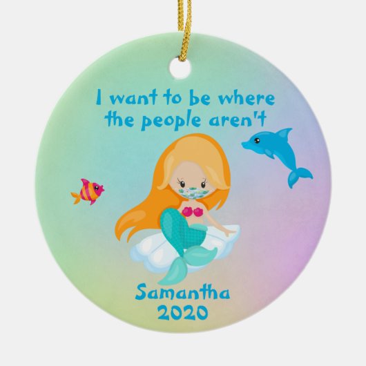 2020 Mermaid Face Mask where the People are Keramisch Ornament (Voorkant)