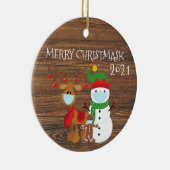 2020 Merry Christmask Reindeer Quarantine hout Keramisch Ornament (Rechts)