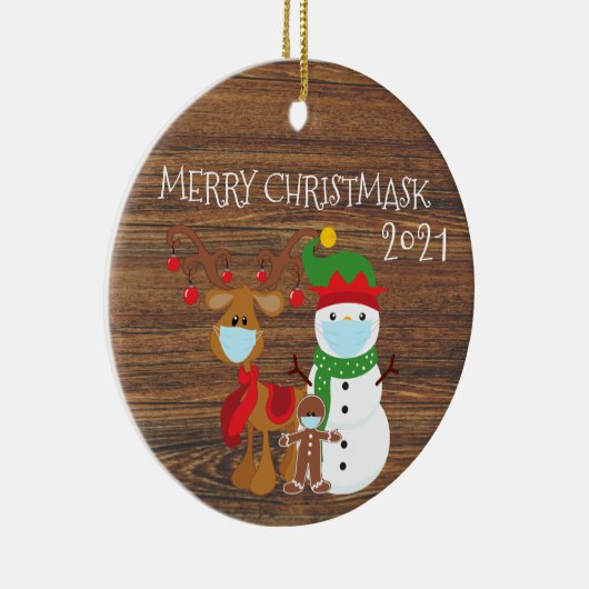 2020 Merry Christmask Reindeer Quarantine hout Keramisch Ornament (Rechts)