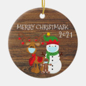 2020 Merry Christmask Reindeer Quarantine hout Keramisch Ornament (Voorkant)