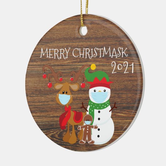 2020 Merry Christmask Reindeer Quarantine hout Keramisch Ornament (Links)