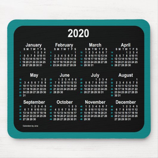 2020 Neon 52 weken agenda van Janz Blauwgroen Muismat (Voorkant)