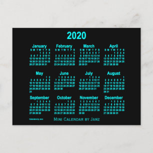 2020 Neon Blauwe Mini Kalender van Janz Briefkaart