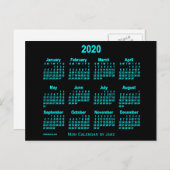 2020 Neon Blue Mini Kalender van Janz Briefkaart (Voorkant / Achterkant)