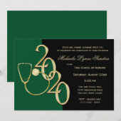 2020 Nursing Medical Field Afstuderen Green Gold Kaart (Voorkant / Achterkant)