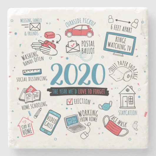 2020 Quarantine Lockdown-activiteiten Stenen Onderzetter (Voorkant)
