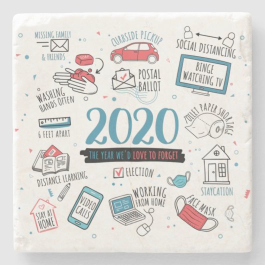 2020 Quarantine Lockdown activiteiten Stenen Onderzetter (Voorkant)