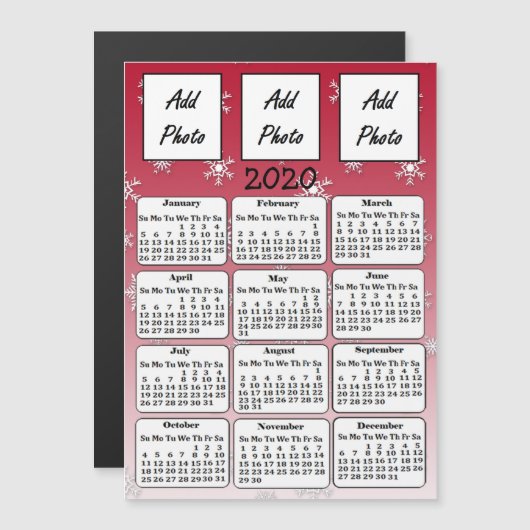 2020 Rode Sneeuwvlokken Fotokalender Magnetische Uitnodiging (Voorkant / Achterkant)