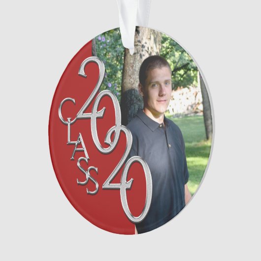 2020 Rood en Zilver Afstuderen Foto Ornament (voorkant)