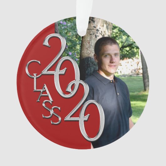 2020 Rood en Zilver Afstuderen Foto Ornament (voorkant)