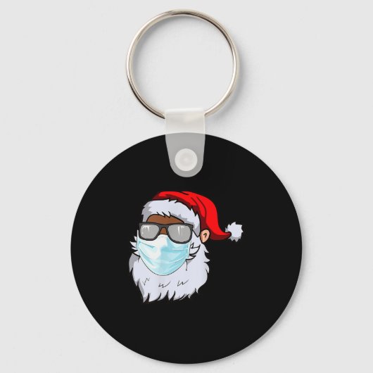2020 Santa With Face Mask Black African American C Sleutelhanger (Voorkant)