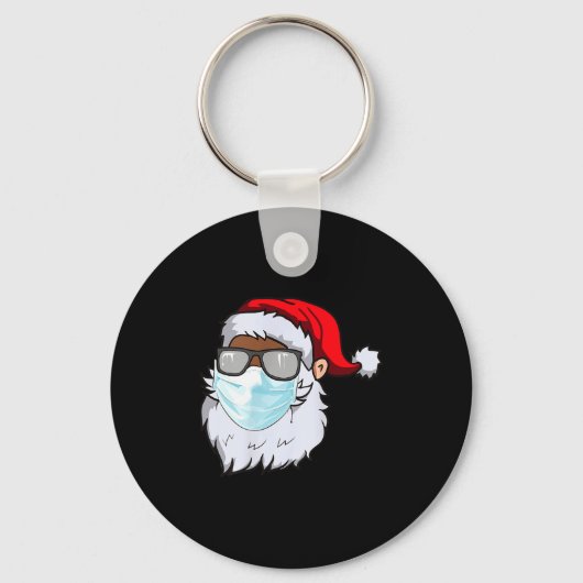 2020 Santa With Face Mask Black African American C Sleutelhanger (Voorkant)