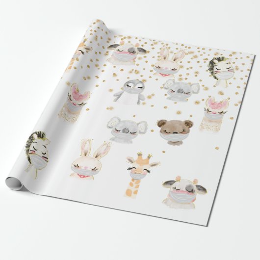 2020 Schattige gezichtsmasker Dieren Covid Cadeaupapier (Uitgerold)