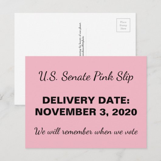 2020 Senaat Pink Slip GOP Trump Verzet Briefkaart (Voorkant / Achterkant)