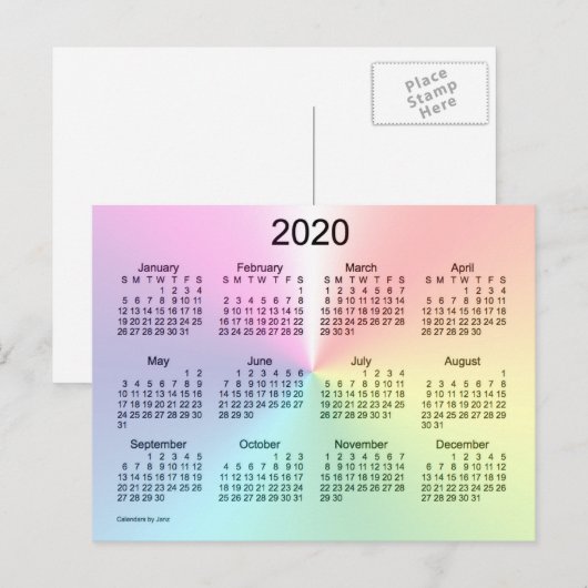 2020 Shimmer Mini Calendar van Janz Briefkaart (Voorkant / Achterkant)