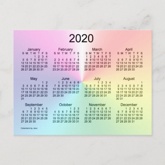 2020 Shimmer Mini Calendar van Janz Briefkaart (Voorkant)