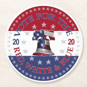 2020 Stem op de Rode, Witte en Blauwe Liberty Bell Ronde Kartonnen Onderzetter