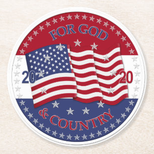 2020 Voor God en Land Amerikaanse Vlag Ronde Kartonnen Onderzetter