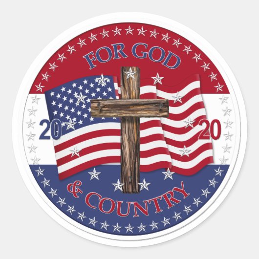 2020 voor God en Land Cross en American Flag Ronde Sticker (Voorkant)