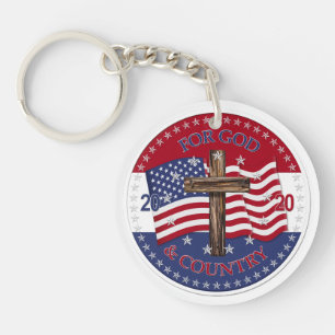 2020 Voor God en Land Kruis En Amerikaanse Vlag Sleutelhanger