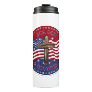 2020 Voor God en Land Kruis En Amerikaanse Vlag Thermosbeker