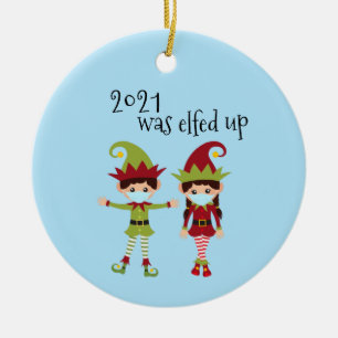 2020 Was Elfed Up Grappig Covid Mondkapje Elf Keramisch Ornament