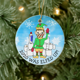 2020 was Elved Up, Funny Elf in Facemask Keramisch Ornament