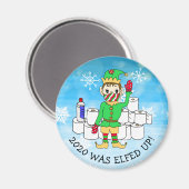 2020 was Elved Up, Funny Elf in Facemask Magneet (Voorkant / Achterkant)